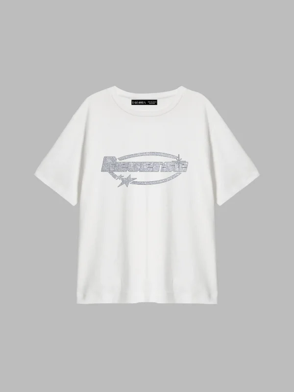 Reverse Baskılı Relaxed Fit Beyaz Kadın Tshirt