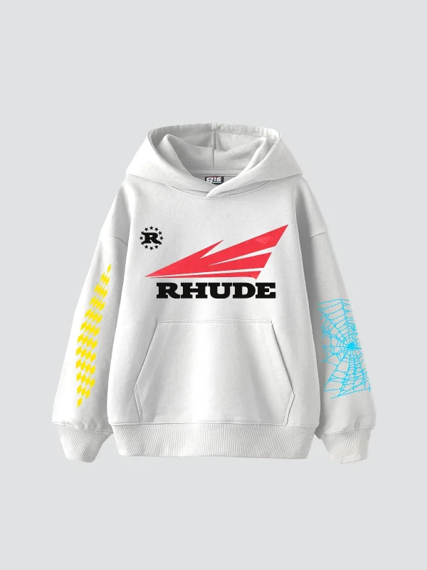 Rhude Baskılı Oversize Unisex Beyaz Hoodie