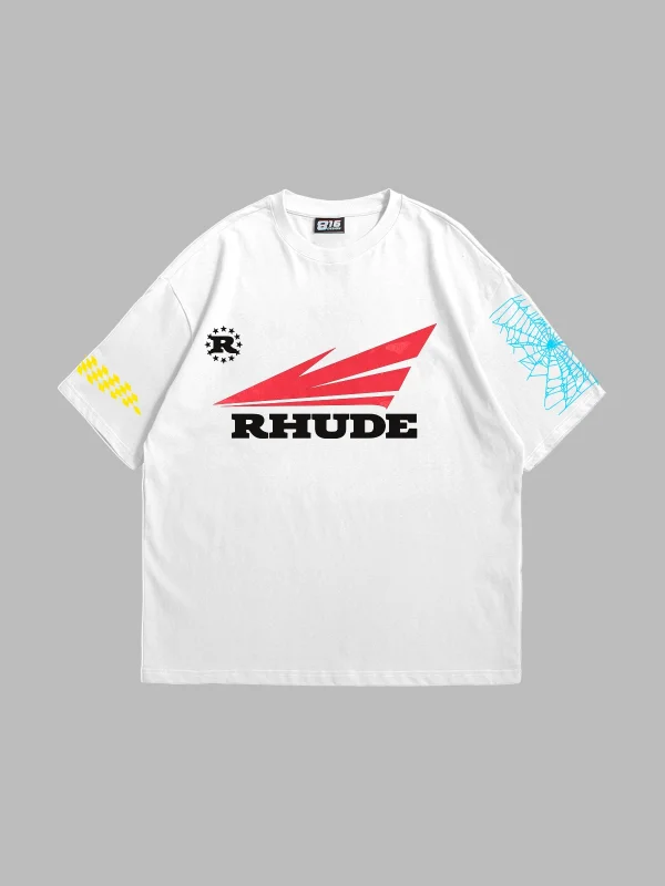 Rhude Baskılı Oversize Unisex Beyaz Tshirt