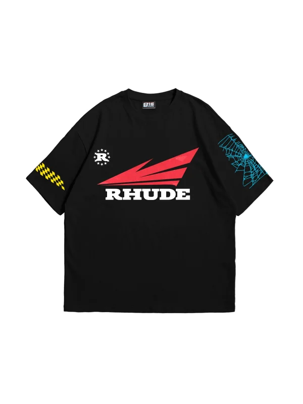 Rhude Baskılı Oversize Unisex Siyah Tshirt