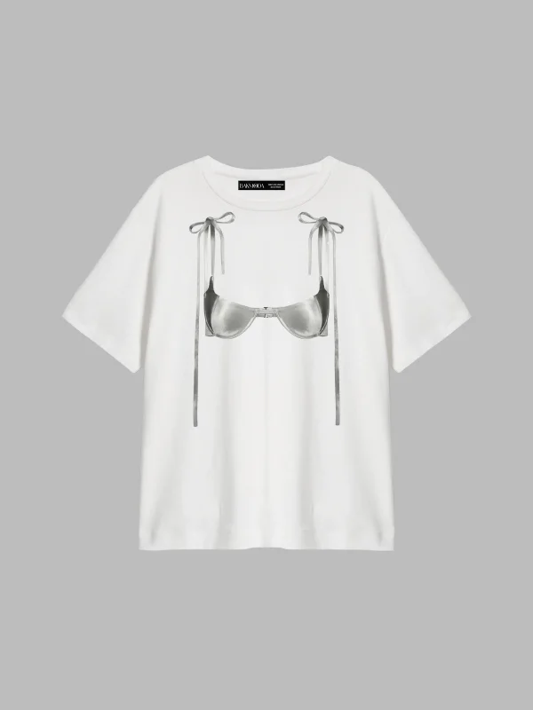 Ribbon Bikini Baskılı Relaxed Fit Beyaz Kadın Tshirt