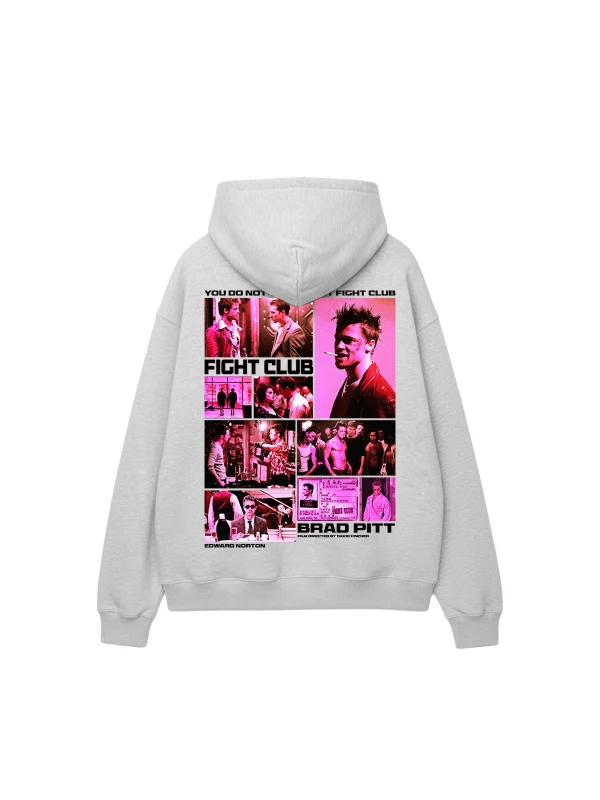Fight Club Baskılı Oversize Unisex Açık Gri Hoodie