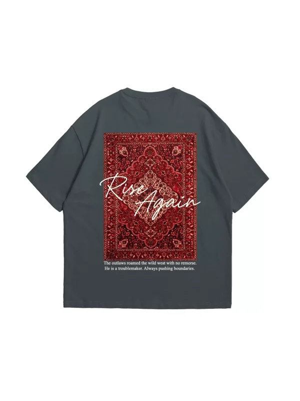 Rise Again Baskılı Oversize Unisex Füme Tshirt