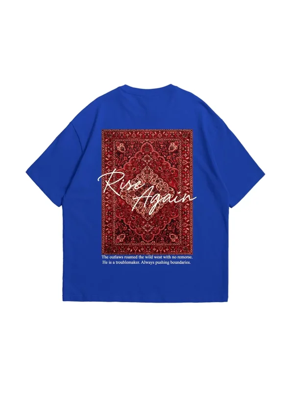 Rise Again Baskılı Oversize Unisex Mavi Tshirt