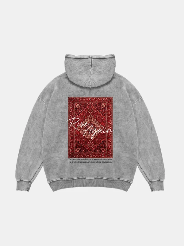 Rise Again Baskılı Oversize Unisex Premium Yıkamalı Beyaz Hoodie