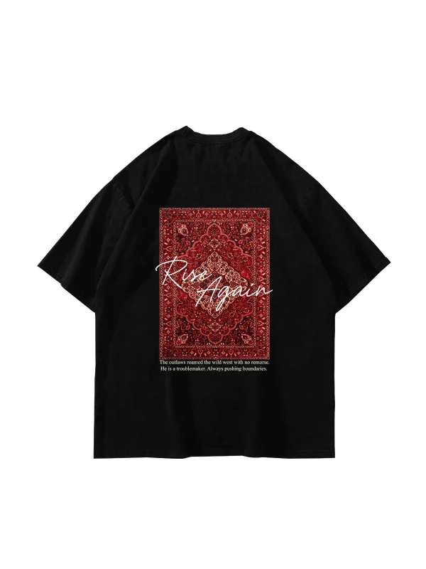 Rise Again Baskılı Oversize Unisex Siyah Tshirt