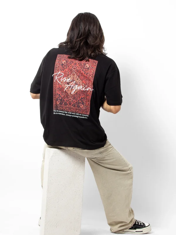 Rise Again Baskılı Oversize Unisex Siyah Tshirt