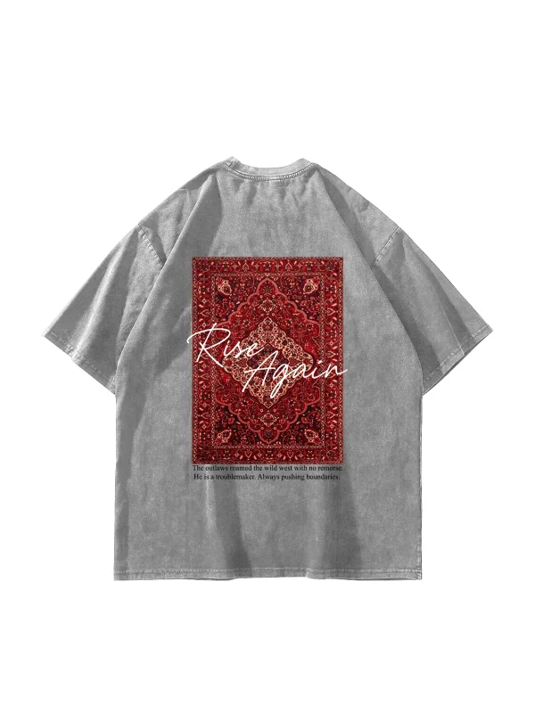 Rise Again Baskılı Oversize Unisex Yıkamalı Beyaz Tshirt