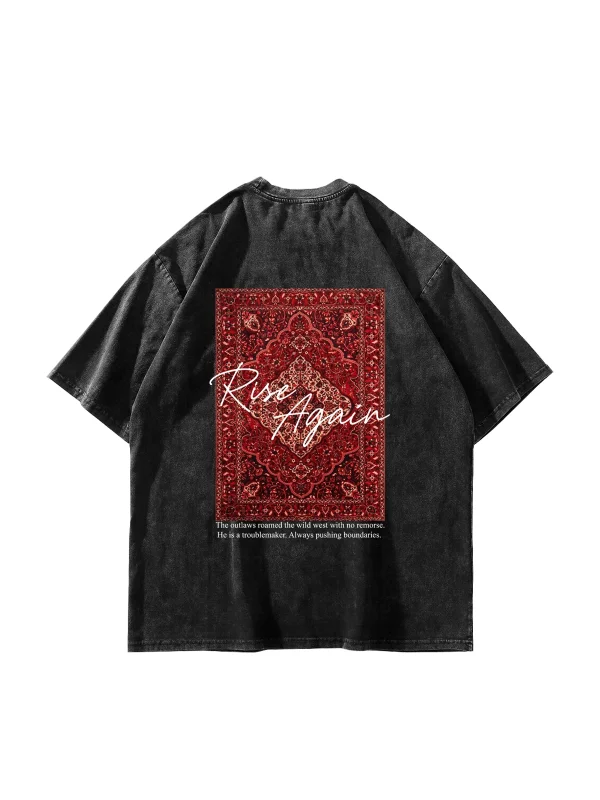 Rise Again Baskılı Oversize Unisex Yıkamalı Siyah Tshirt