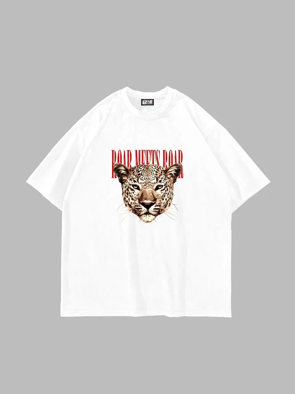Roar Meets Baskılı Oversize Unisex Beyaz Tshirt