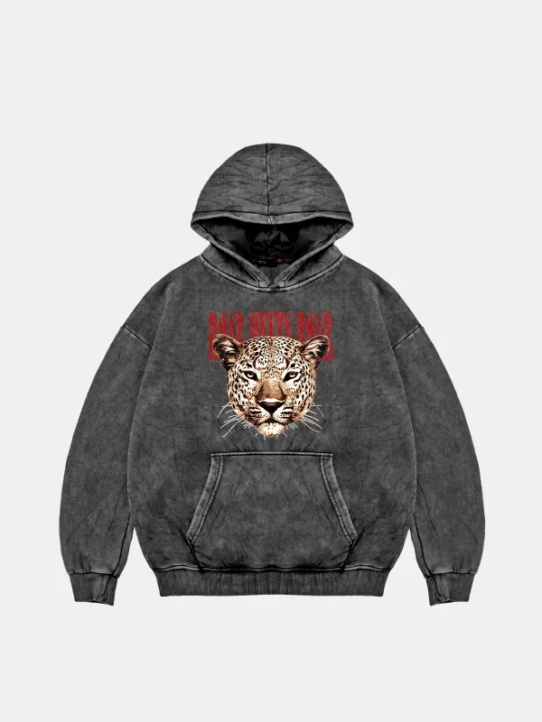 Roar Meets Oversize Unisex Yıkamalı Siyah Hoodie