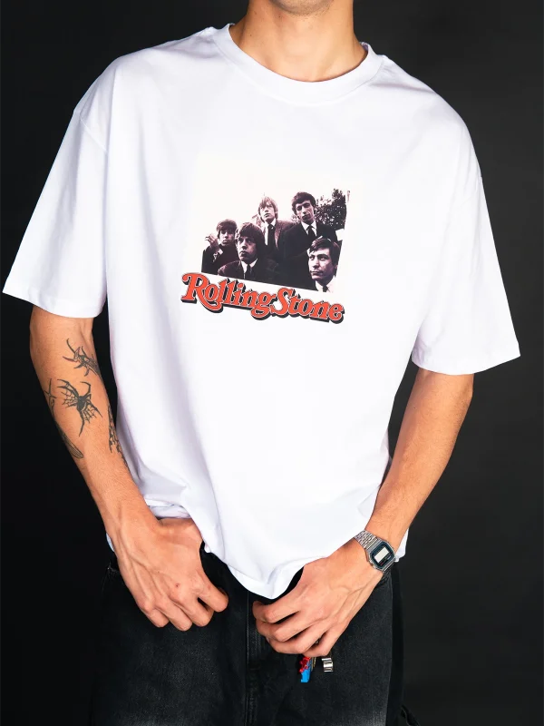 Rolling Stones 1966 Vintage Konser Baskılı Beyaz Oversize Tshirt