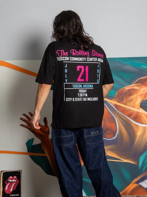 Rolling Stones Baskılı 24/1 Oversize Unisex Siyah Tshirt