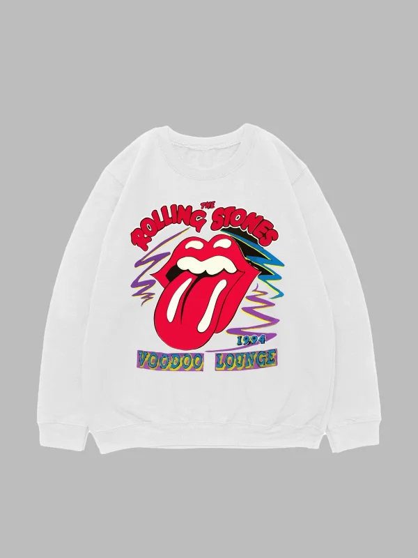 Rolling Stones Voodo Lounge Baskılı Beyaz Oversize Unisex Sweatshirt