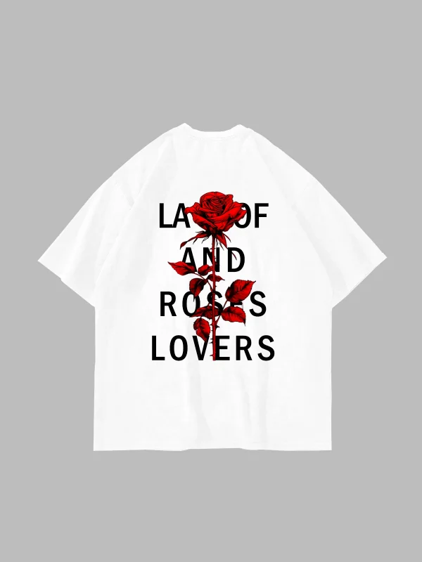 Roses Lovers Baskılı Oversize Unisex Beyaz Tshirt
