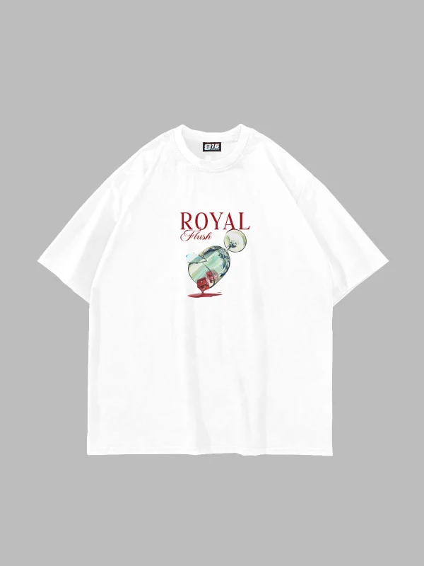 Royal Flush Baskılı Oversize Unisex Beyaz Tshirt
