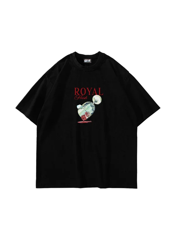Royal Flush Baskılı Oversize Unisex Siyah Tshirt