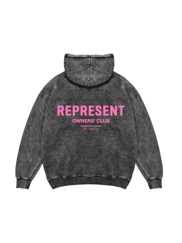 RPRSNT Baskılı Oversize Unisex Yıkamalı Siyah Hoodie