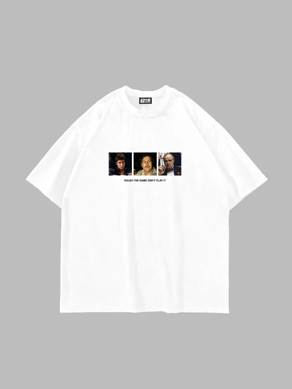 Rules the Game Baskılı Oversize Unisex Beyaz Tshirt