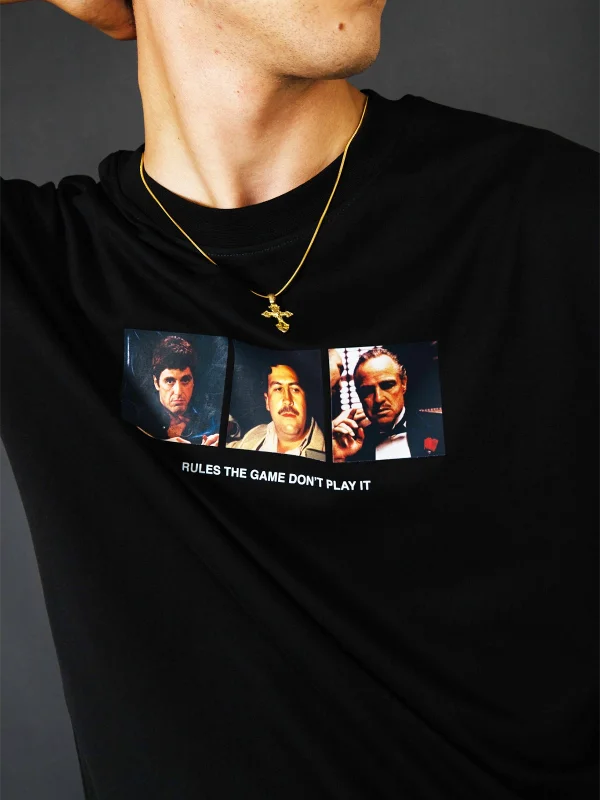 Rules the Game Baskılı Oversize Unisex Siyah Tshirt