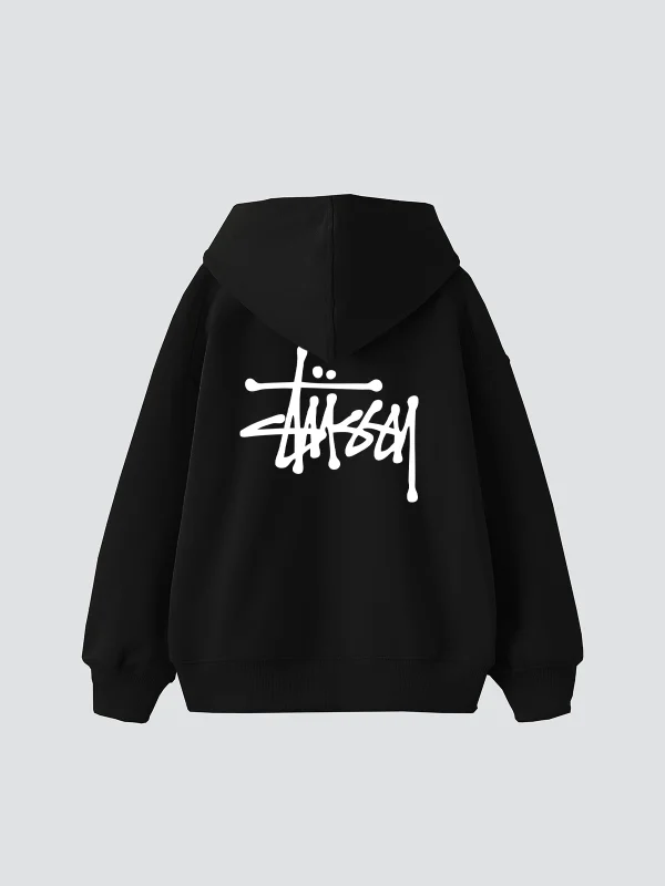 S. Yazı Baskılı Oversize Unisex Premium Siyah Hoodie