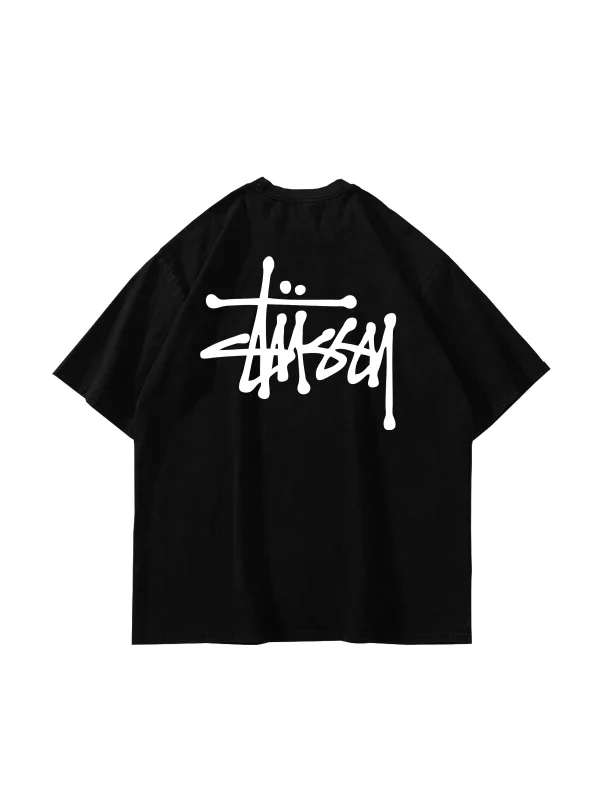 S. Yazı Baskılı Oversize Unisex Siyah Tshirt