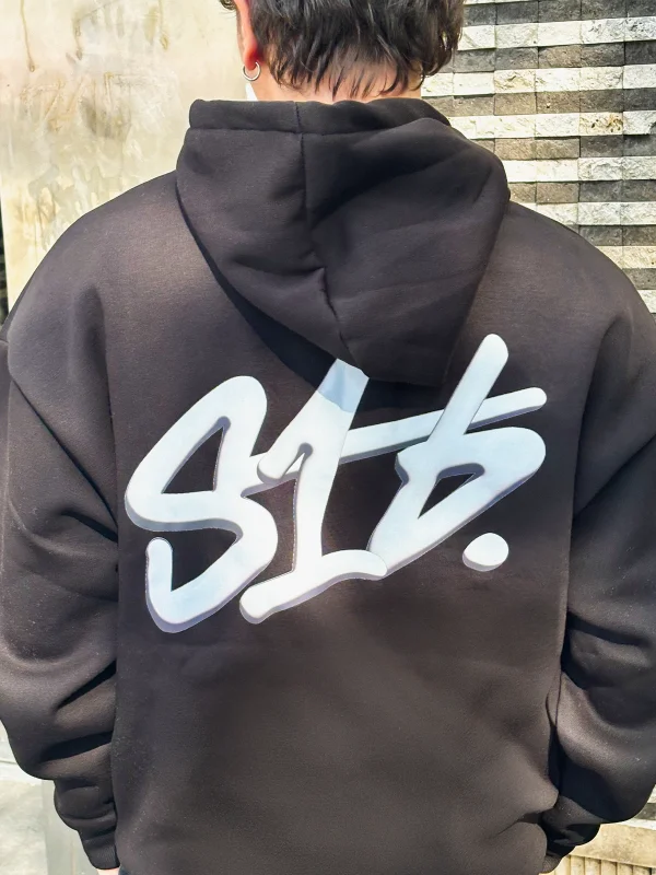 S16 Baskılı Oversize Unisex Siyah Hoodie