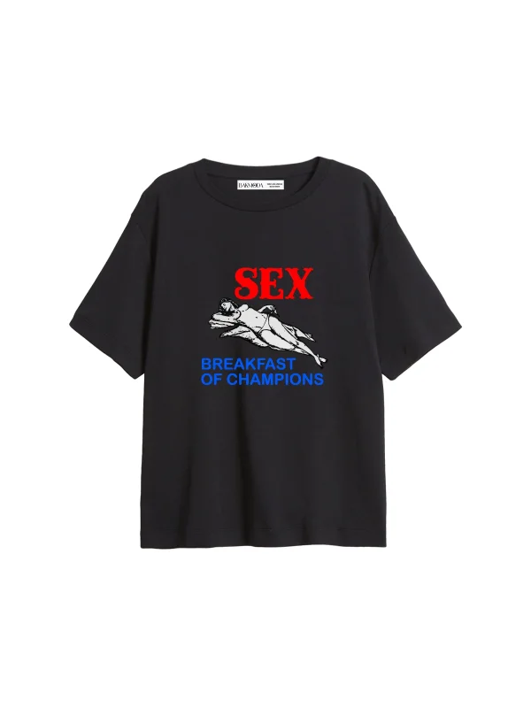 S3x Baskılı Relaxed Fit Siyah Kadın Tshirt