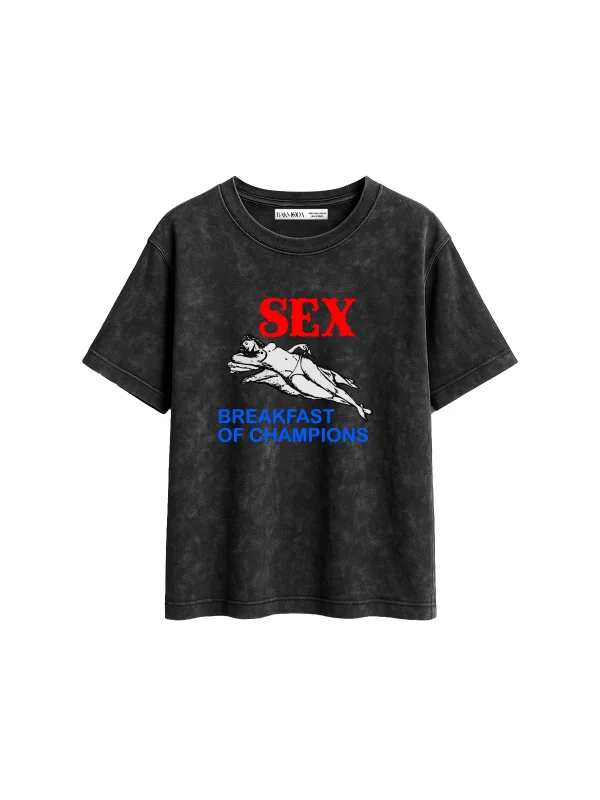 S3x Baskılı Relaxed Fit Yıkamalı Siyah Kadın Tshirt