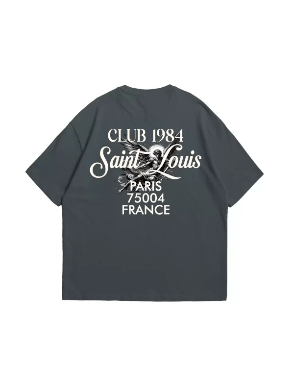 Saint Louis Baskılı Füme Oversize Unisex Tshirt