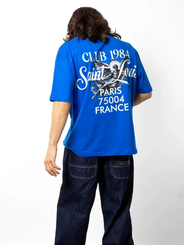 Saint Louis Baskılı Mavi Oversize Unisex Tshirt