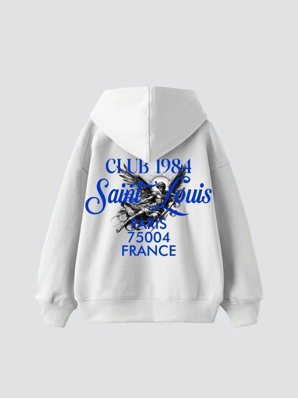 Saint Louis Baskılı Oversize Unisex Premium Beyaz Hoodie