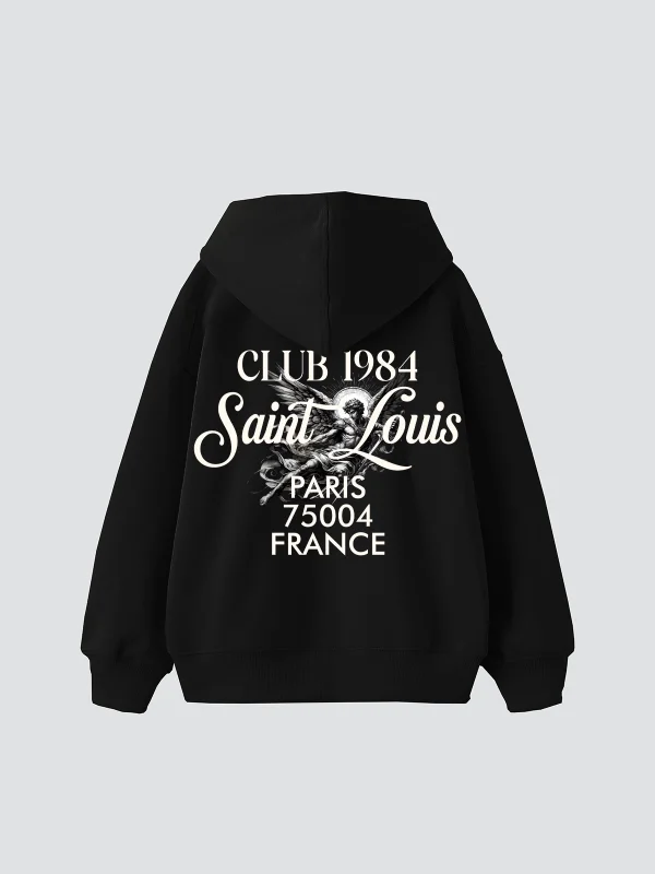Saint Louis Baskılı Oversize Unisex Premium Siyah Hoodie