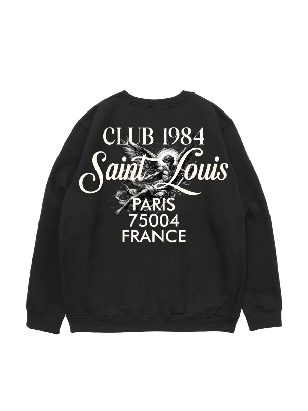 Saint Louis Baskılı Siyah Oversize Unisex Sweatshirt