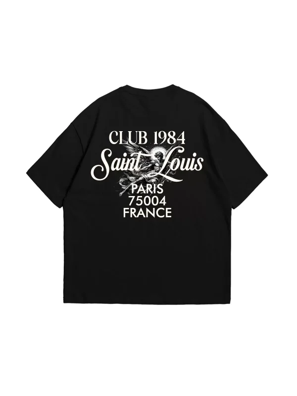 Saint Louis Baskılı Siyah Oversize Unisex Tshirt
