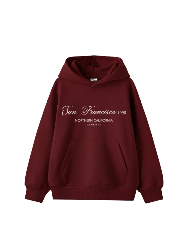 San Francisco 1990 Baskılı Oversize Unisex Bordo Hoodie