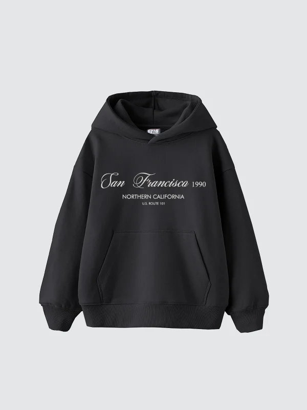 San Francisco 1990 Baskılı Oversize Unisex Füme Hoodie