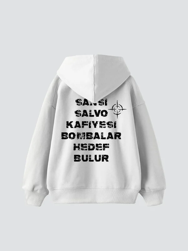 Sansar Salvo Baskılı Oversize Unisex Beyaz Hoodie