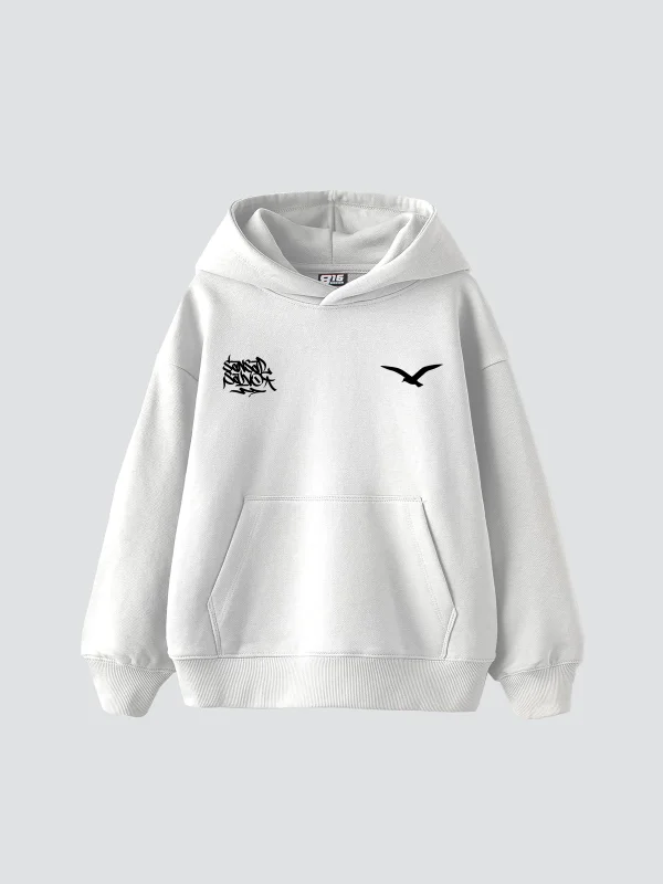 Sansar Salvo Baskılı Oversize Unisex Beyaz Hoodie