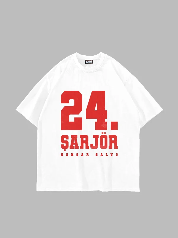 Sansar Salvo Baskılı Oversize Unisex Beyaz Tshirt