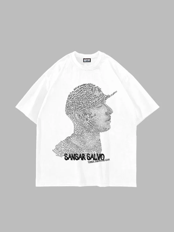 Sansar Salvo Baskılı Oversize Unisex Beyaz Tshirt