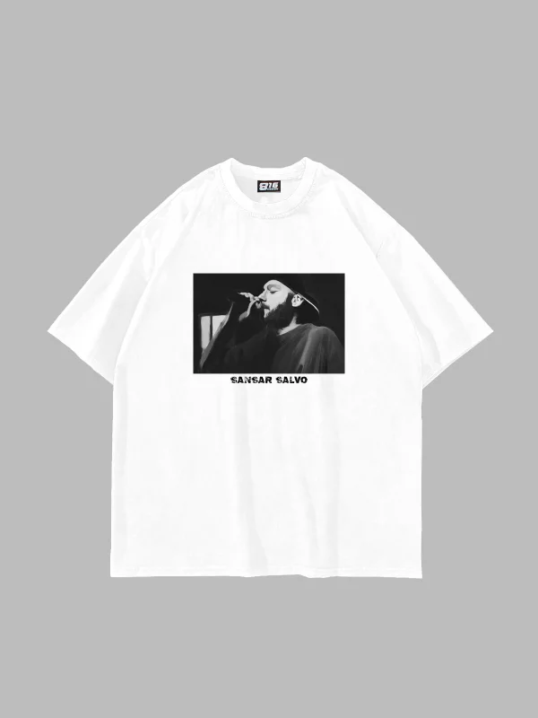 Sansar Salvo Baskılı Oversize Unisex Beyaz Tshirt