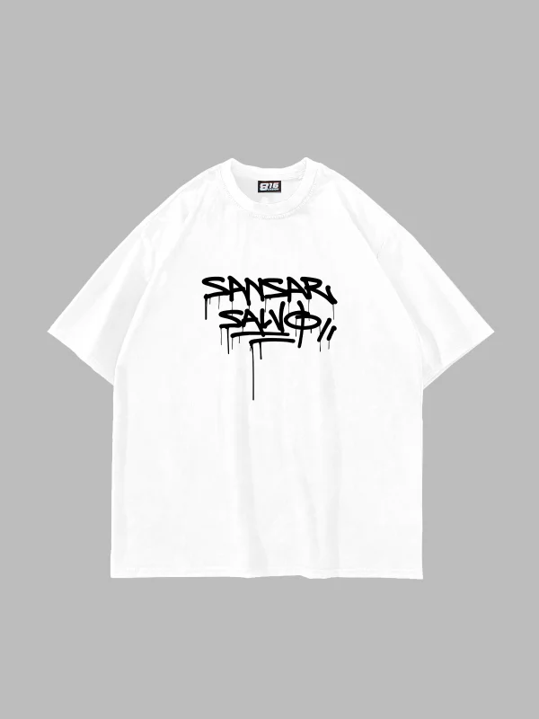 Sansar Salvo Baskılı Oversize Unisex Beyaz Tshirt