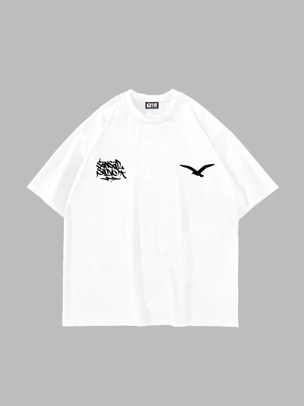 Sansar Salvo Baskılı Oversize Unisex Beyaz Tshirt