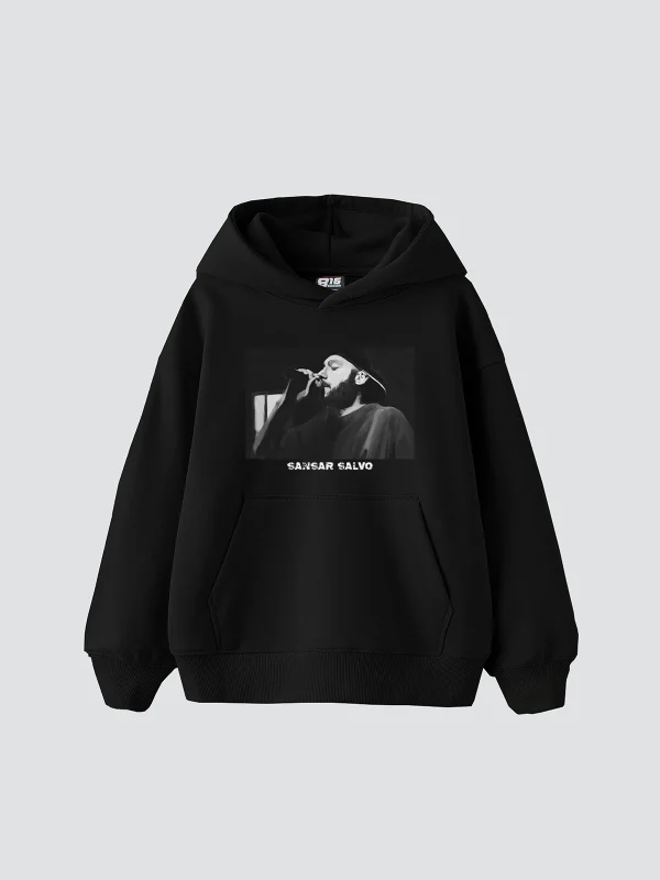Sansar Salvo Baskılı Oversize Unisex Siyah Hoodie