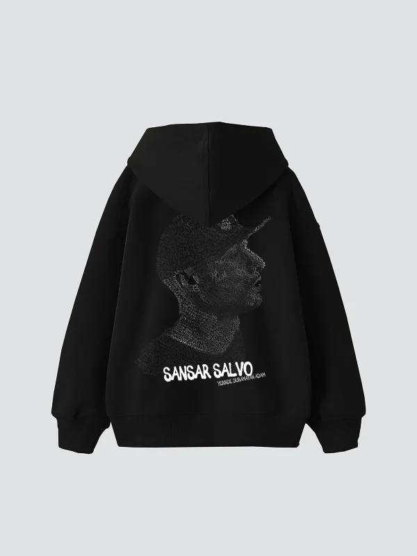 Sansar Salvo Baskılı Oversize Unisex Siyah Hoodie