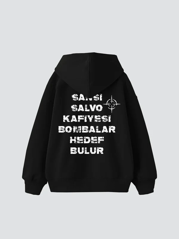 Sansar Salvo Baskılı Oversize Unisex Siyah Hoodie