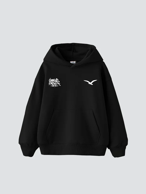 Sansar Salvo Baskılı Oversize Unisex Siyah Hoodie