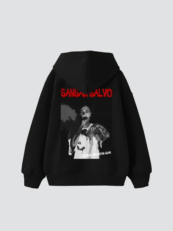 Sansar Salvo Baskılı Oversize Unisex Siyah Hoodie