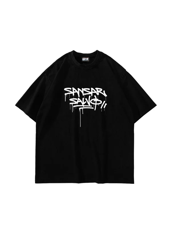 Sansar Salvo Baskılı Oversize Unisex Siyah Tshirt